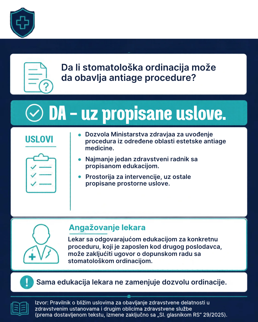  Da li stomatoloska ordinacija moze da obavlja medicinske procedure iz  oblasti estetske antiage medicine